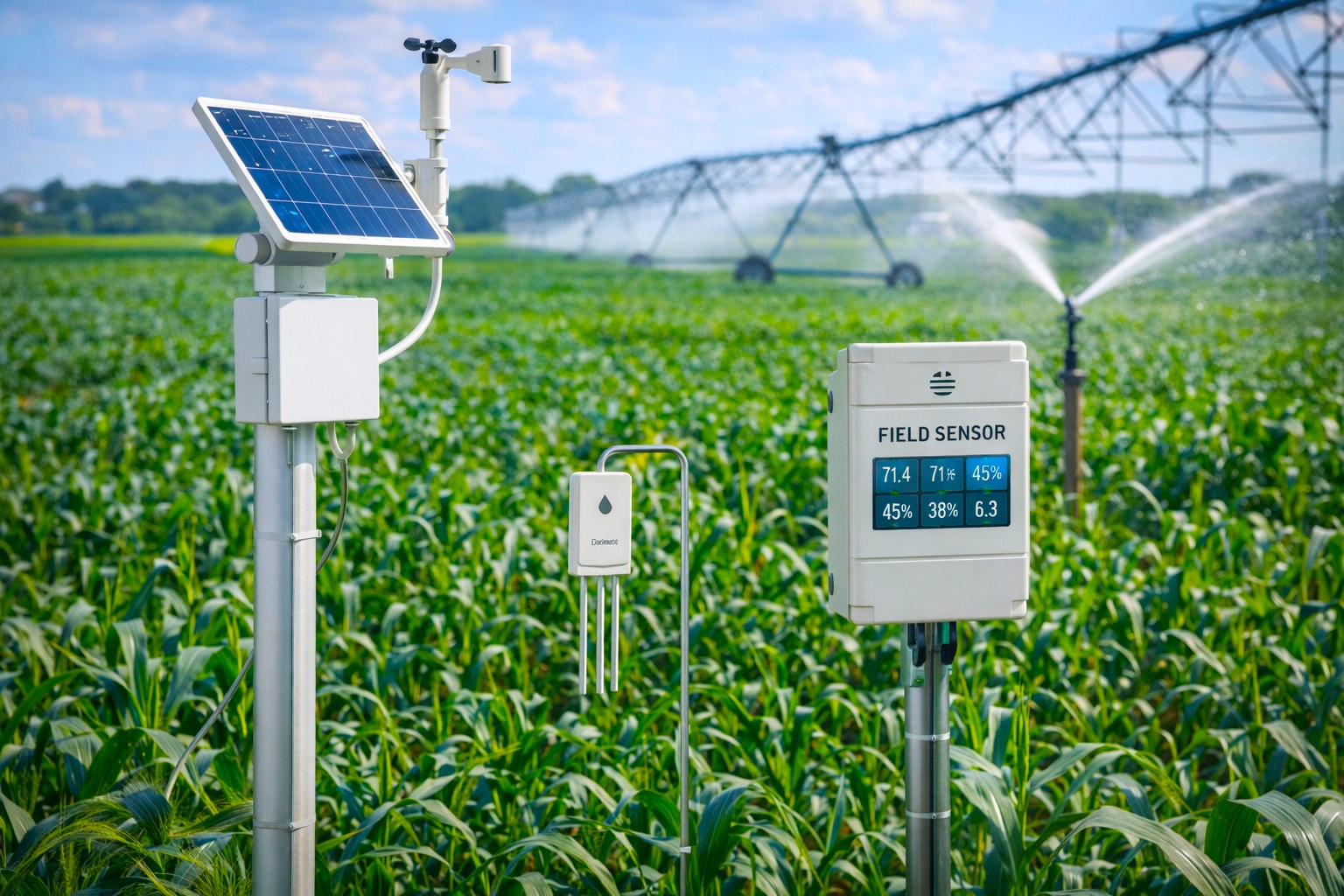 Field sensors and irrigation hardware